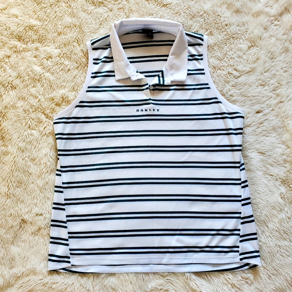 Oakley Women's XL Summer Tank Shirt. Green. White Stripes. EUC.
